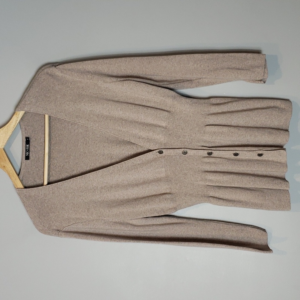 NIC + ZOE Womens Sweater XL Peplum Cardigan Mocha Coastal
